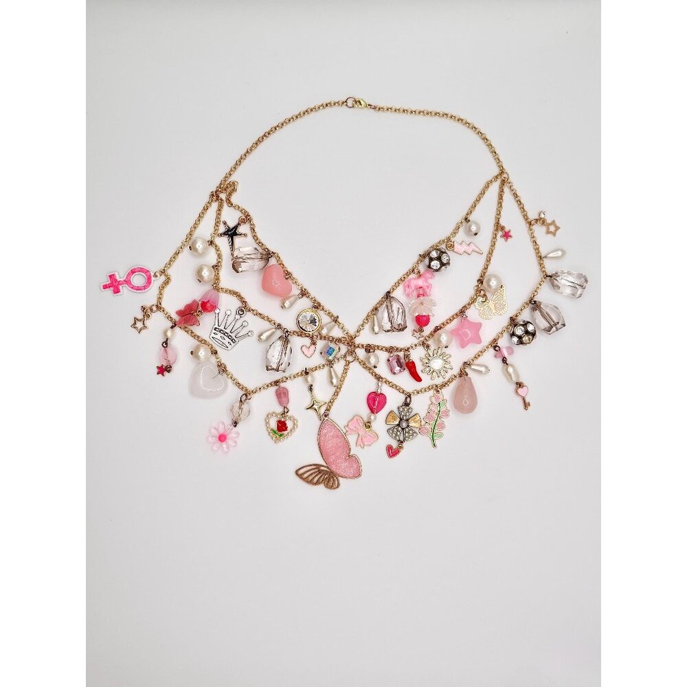 Manic Pixie Dream Girl Pink & Gold Charm Necklace